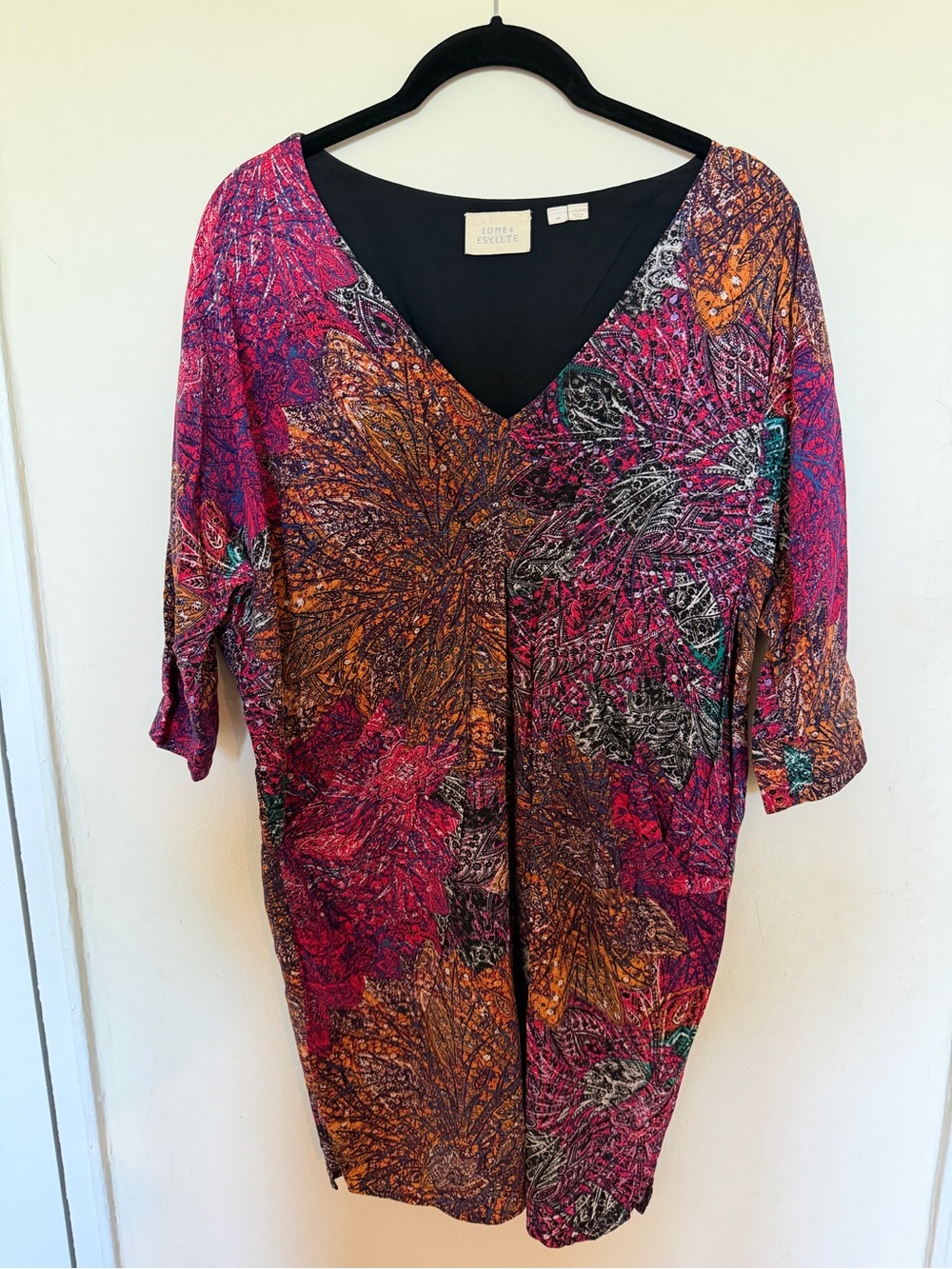 Anthropologie Pink Magenta Orange Floral V-Neck Dress